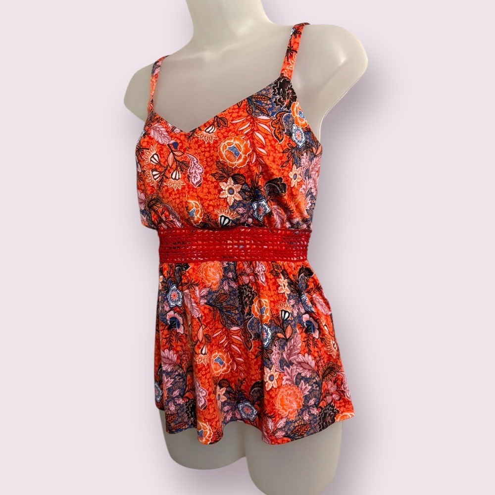 Harlow & Rose Floral Peplum Cami Top Orange Boho Size M - Picture 4 of 6